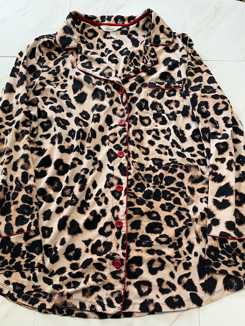 Soma Modal Cotton Animal Print long sleeve button down pajama top size large